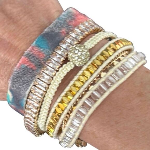 Layered Cuff Bracelet – Tie-Dye Suede, Beads, Crystal Accent - Picture 1 of 9